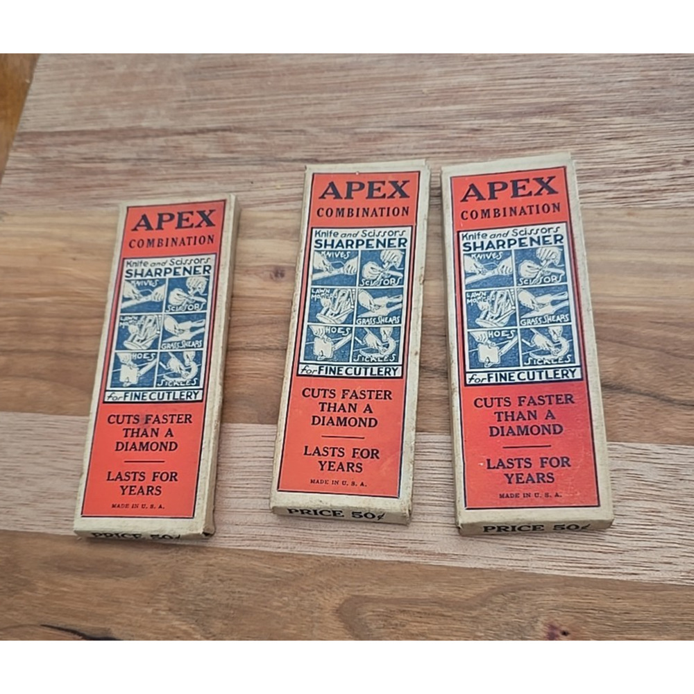 Lot of 3 Vtg Apex Combination Stainless Glass Cutter Knife & Scissors Sharpeners